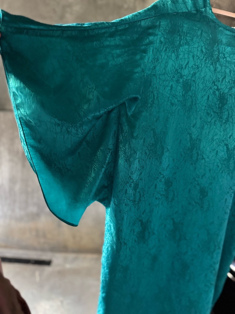 Teal Satin Jacquard Caftan Dress